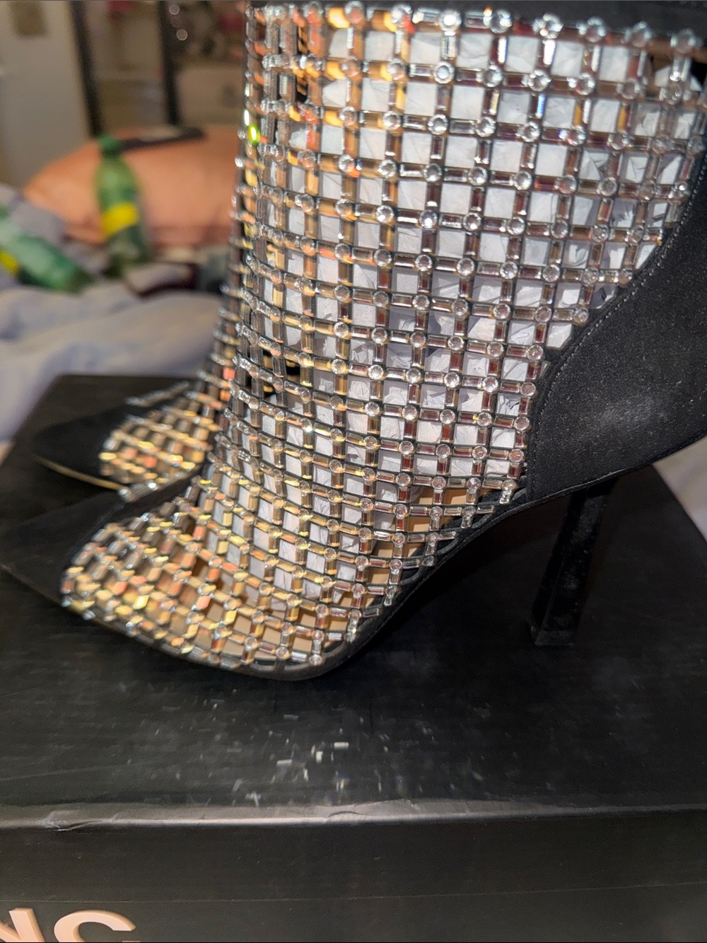 INC International Concepts Black Crystal Mesh Pointed-Toe Ankle Boots - Picture 2 of 4